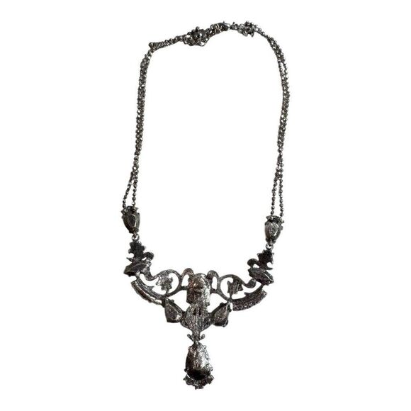 Silver-Tone Necklace Statement Art Deco Style Blue Rhinestones Avon Nina Ricci - Picture 3 of 7